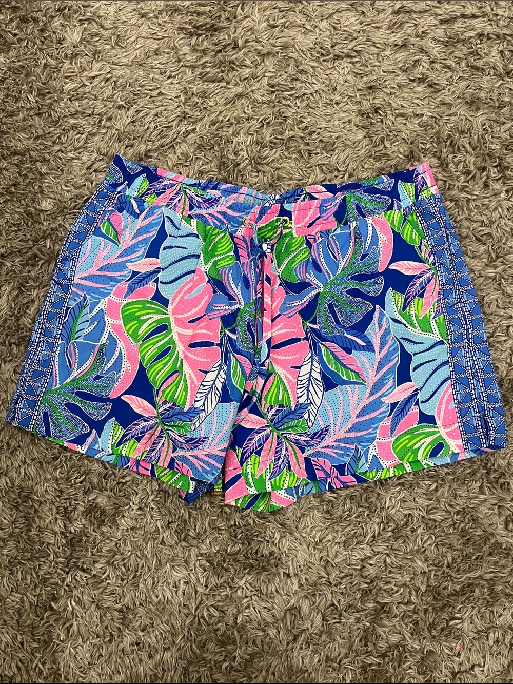 Lilly Pulitzer Tropical Leaf Drawstring Shorts - Blue/Pink/Green